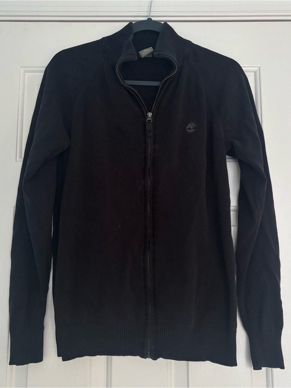 Timberland Men's Black Full Zip Mock Neck Cotton Rib-Knit Sweater Size Small